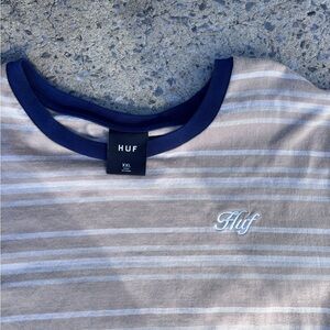 HUF Beige and Navy Striped Tee